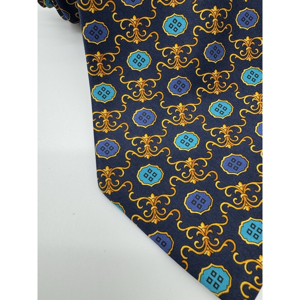 Giacomo‎ De Senece Italian Silk Tie Navy Blue Gold Medallion Made In Italy - Picture 2 of 8